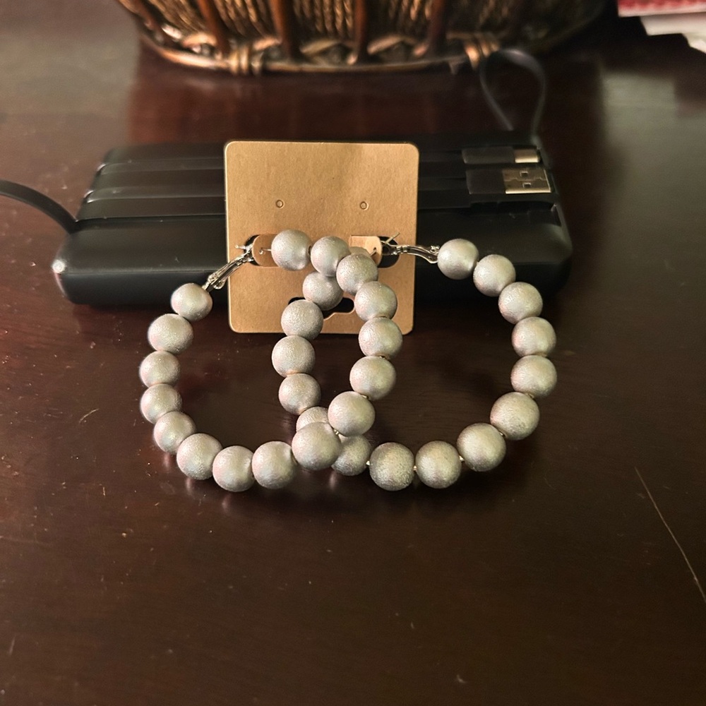 Silver Beaded Hoop Earrings